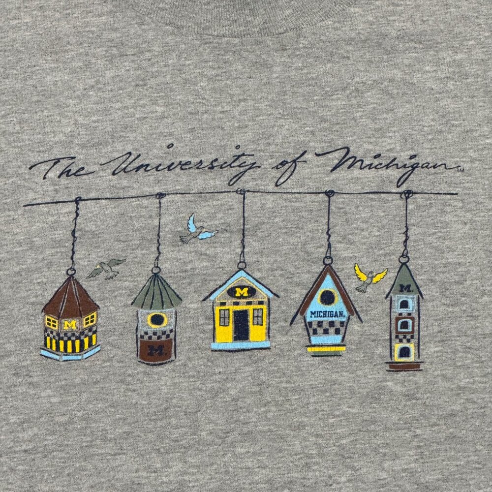 Vintage AAA University of Michigan Wolverine Shirt Men's XL Gray Bird Houses 90s - Picture 2 of 7